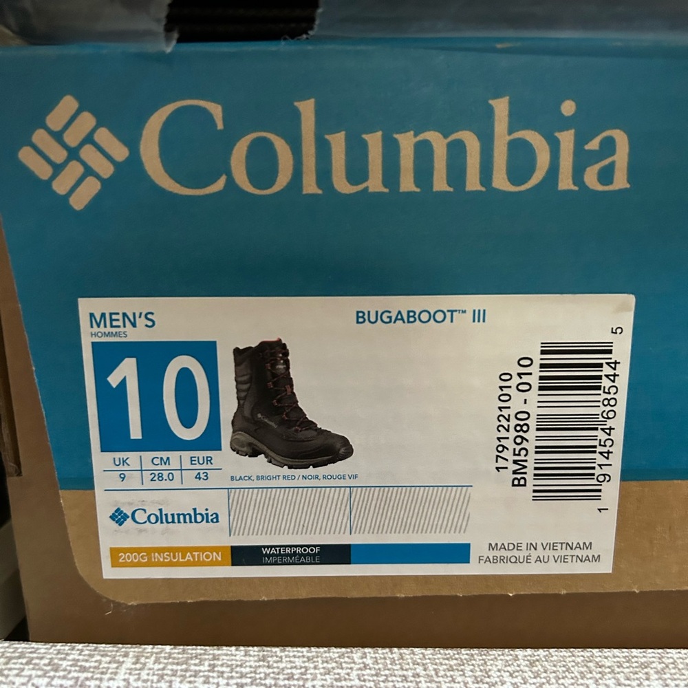 NIB Columbia Bugaboot III Men’s Black Bright Red Size 10 - Picture 5 of 6